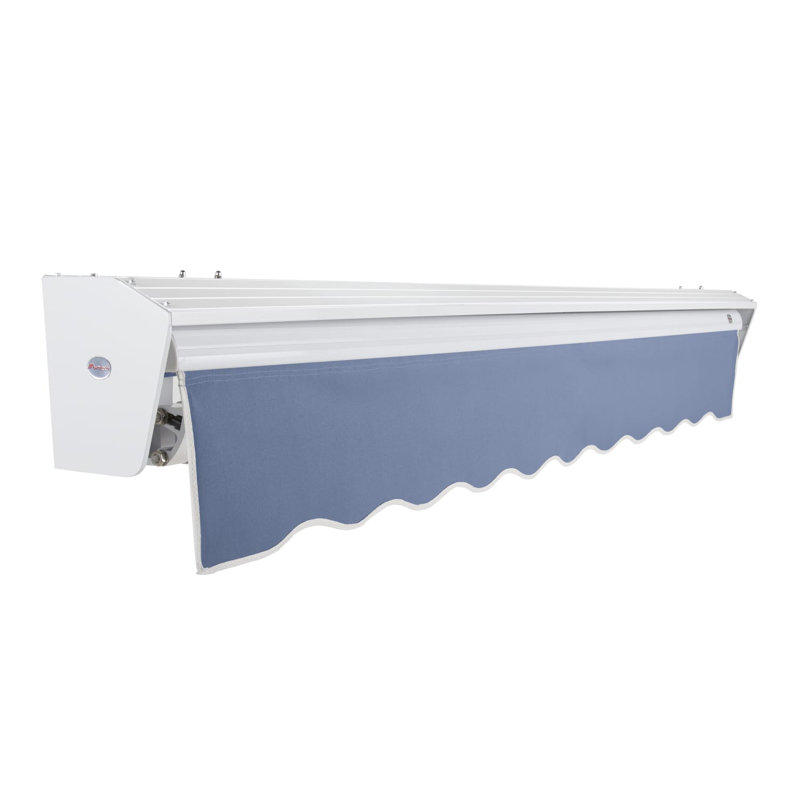 Auvent de patio rétractable avec capuchon Awntech Destin, Bleu cendré, l 14 po x P 10 po, Moteur droit