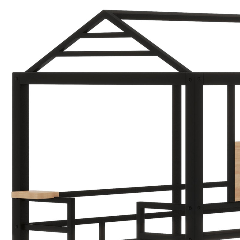 Metal House Bunk Bed With Slide, Black