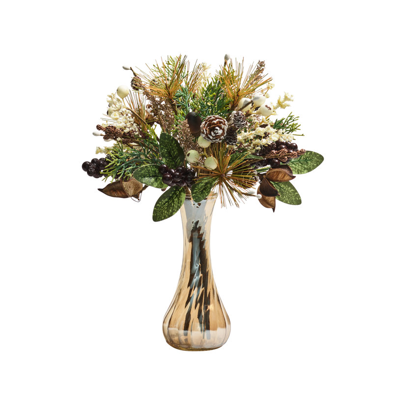 Wildwood 11"H Floral Arrangement in Glass Vase, 11" H x 7.5" W x 7.5" D