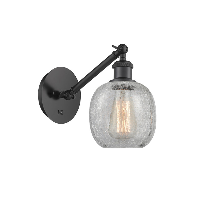 Shauna Armed Sconce, LED, Clear Crackle, Matte Black