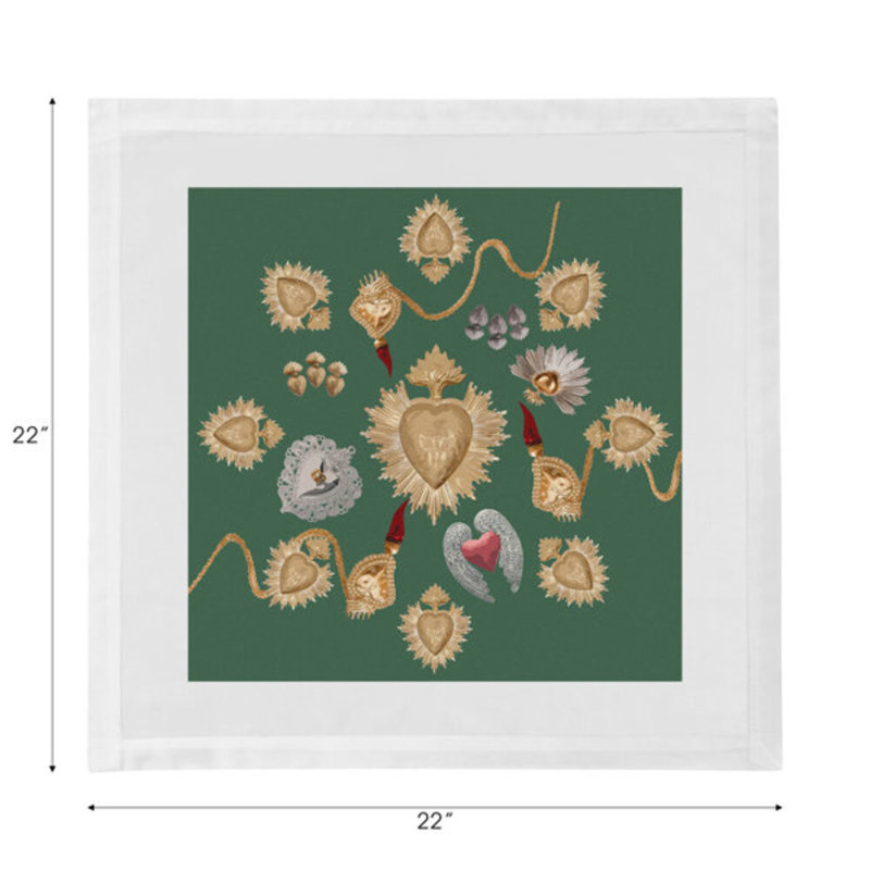 Serviettes de table en coton ex voté Sacred Hearts, Evergreen