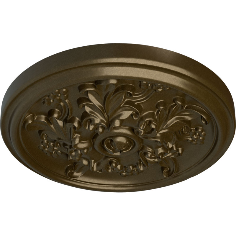 Médaillon de plafond Endurathane Katheryn, DO 14 1/2 po x P 2 3/4 po (convient aux auvents jusqu'à 2 1/8 po), finition laiton peinte à la main