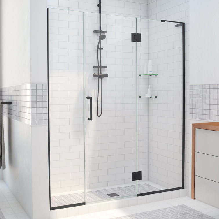 Unidoor-X 63" W x 72" H Hinged Frameless Shower Door with Fixed Panel with ClearMax™ Technology