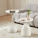 Small Coffee Table Set Of 2, Round Coffee End Table With Metal Frame White Side Table Centre Table For Living Room, Bedroom And Balcony, Modern Style