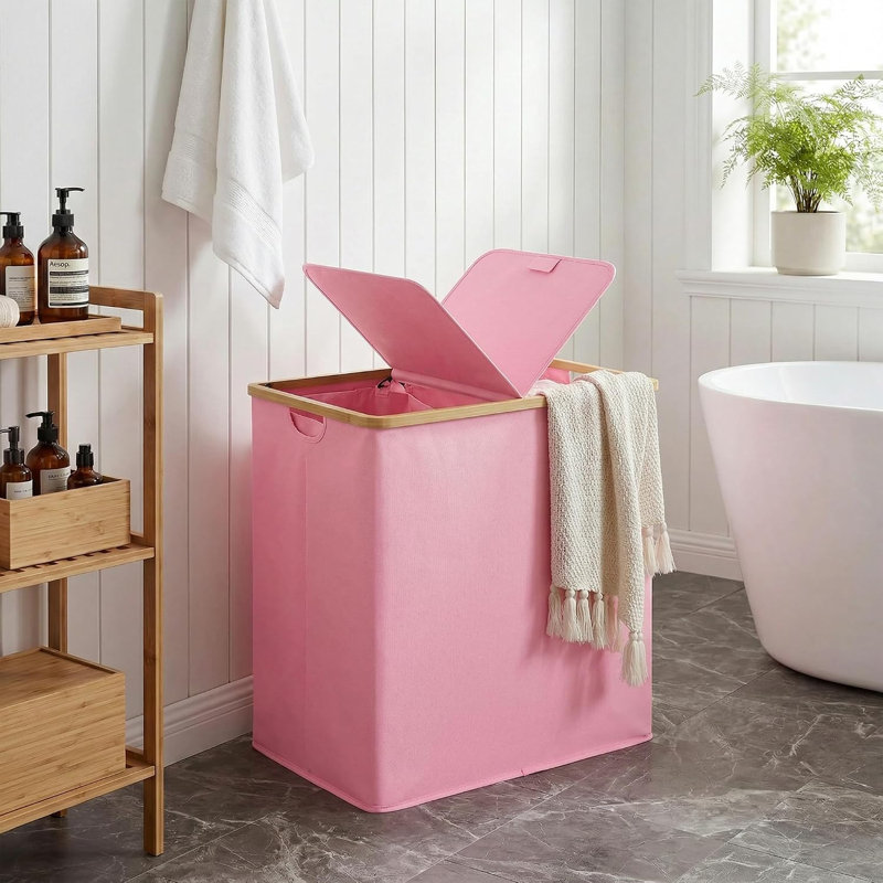 140L Pink Double Laundry Hamper with Lid