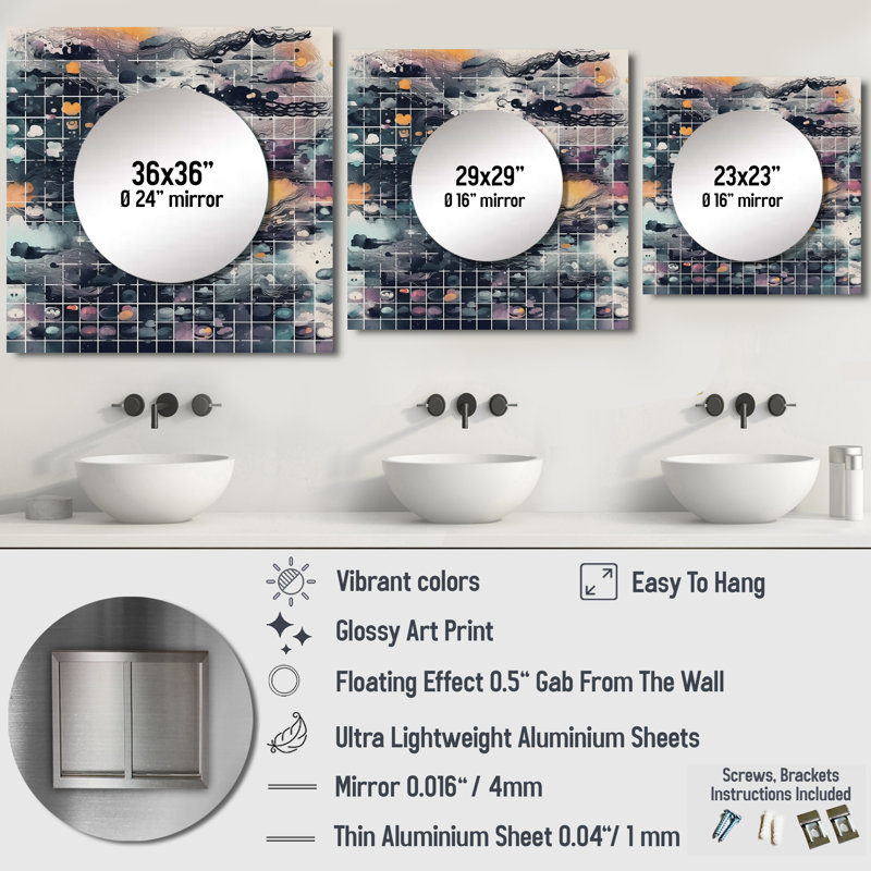 Marnique - Miroir carré abstrait pour décoration murale, 29 po x 29 po