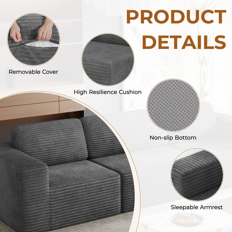 Upholstered Corduroy Accent Chair, Grey