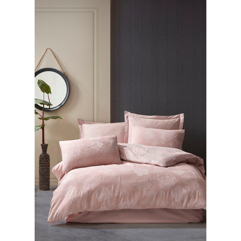Ensemble de housse de couette moderne et contemporain en mélange de coton 6 pièces Charette, Rose