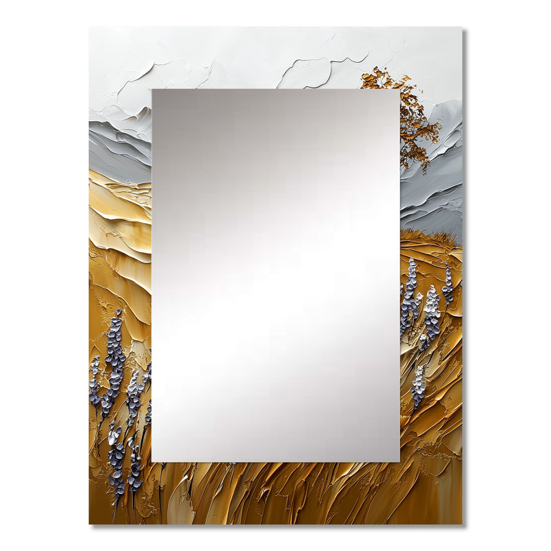 «Gold Scottish Highlands Farm Landscape», miroir mural décoratif, art traditionnel imprimé en métal, 32 po x 24 po