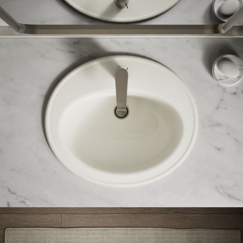 Pennington Ceramic Oval Drop-In Bathroom Sink with Overflow, Biscuit, Single