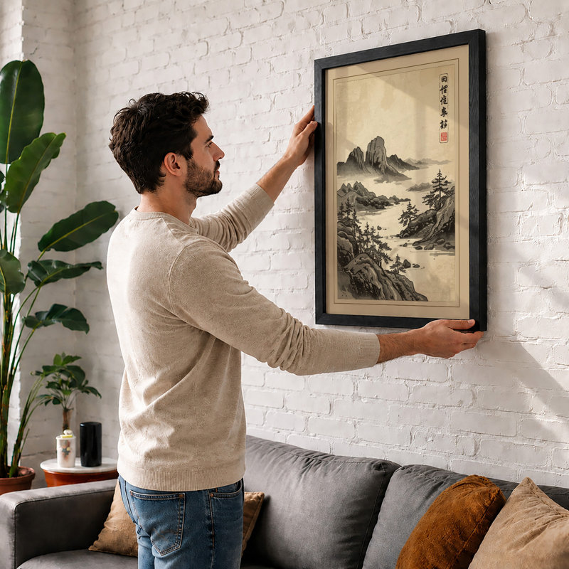 Remote Mountain Wilderness Japandi - Print, A2 - 59.4 x 42.0 cm, Black