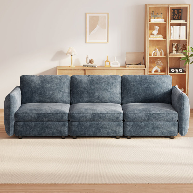 92.5" 3-Seater Convertible Sofa, Blue-Grey, Living Room, 3, 32.87" H x 92.51" W x 30.31" D