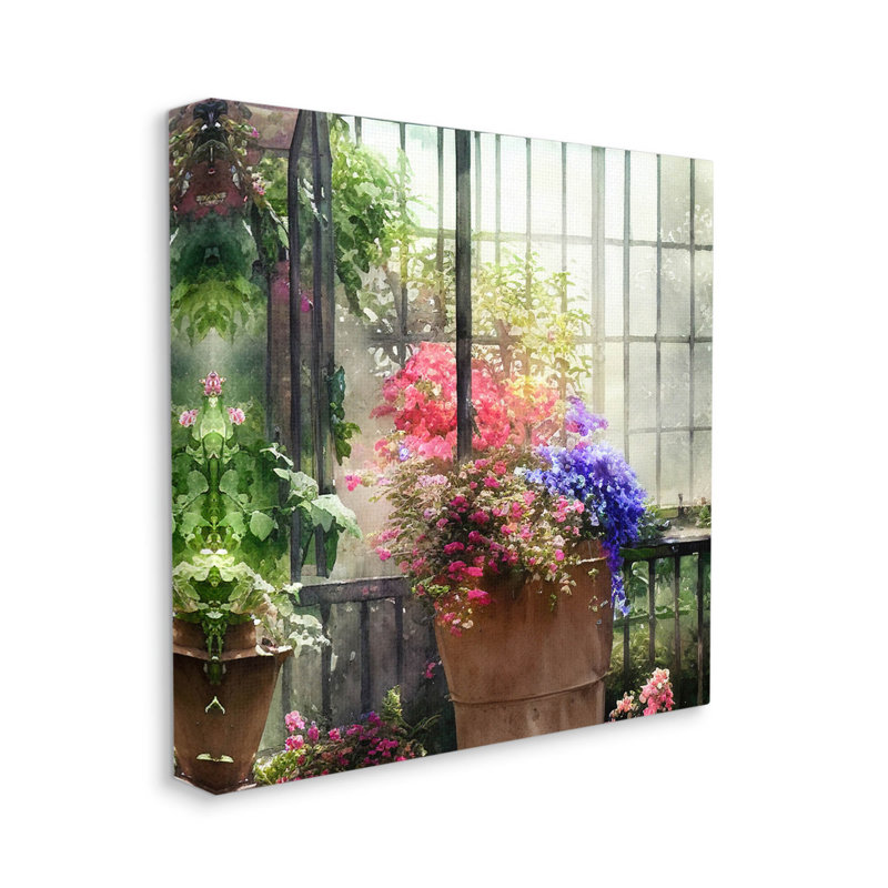 «Sunlit Pots Plants Greenhouse», estampe numérique par Alpenglow, H 17 po x l 17 po x P 1,5 po, Toile tendue