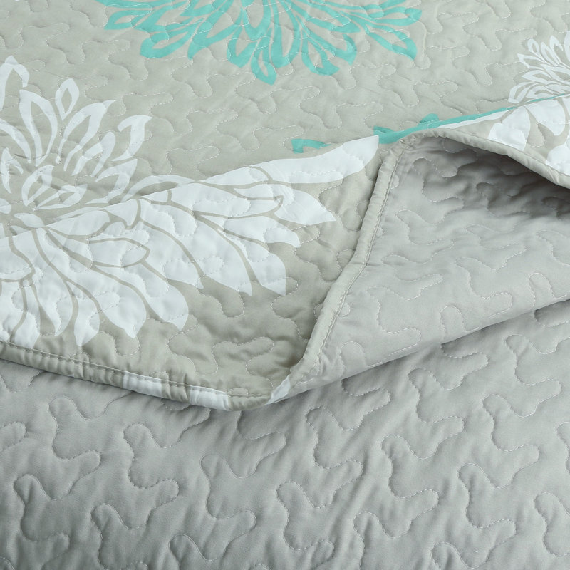 Ensemble de courtepointe à motif de feuilles imprimées 3 pièces MarCielo ME510