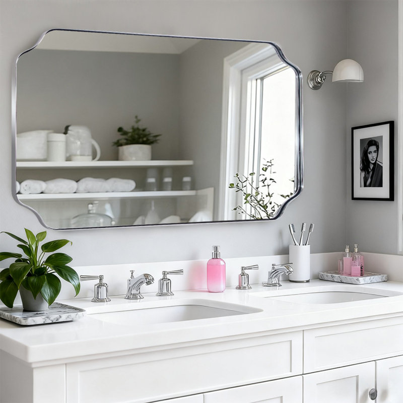 Miroir de salle de bain Modern Cadre en acier inoxydable, 40 po x 24 po, Chrome poli
