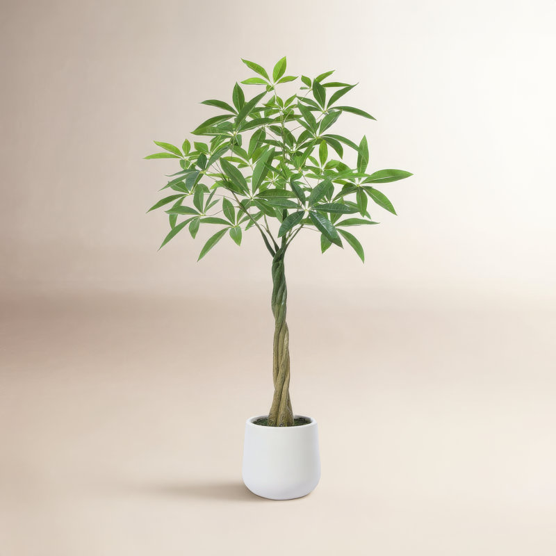 Ficus artificiel Anden avec jardinière ronde blanche, H 48 po x l 46 po x P 46 po