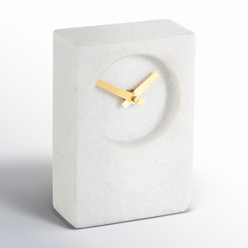 Analog Marble Quartz Tabletop Clock in White, 6.2" H x 4.1" W x 2.55" D