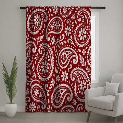 Rideaux de fenêtre rouge et blanc à motif cachemire, rideaux à motif cachemire - 1 panneau