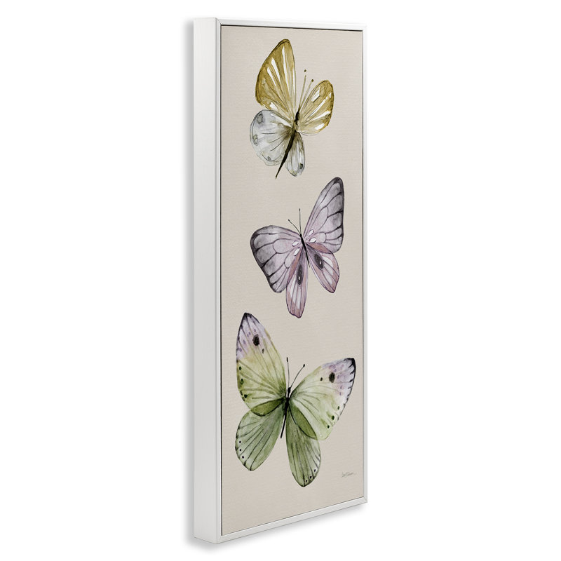 Trois papillons indémodables gris, estampe numérique par Carol Robinson, Giclée encadrée blanc bord de mer, H 24 po x l 10 po