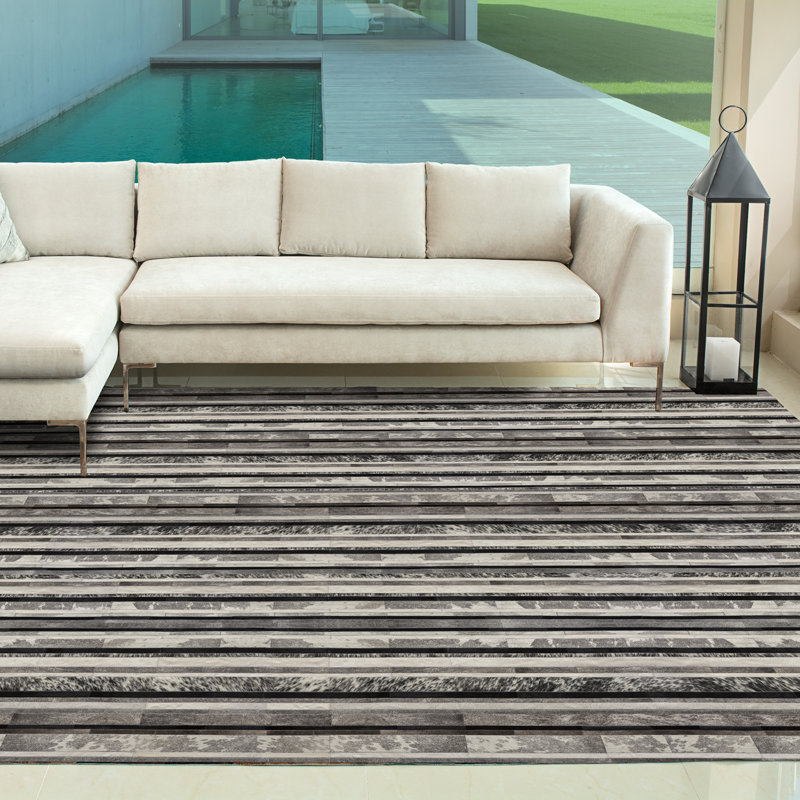 Juno Cowhide Striped Area Rug, Rectangle 10' x 14'