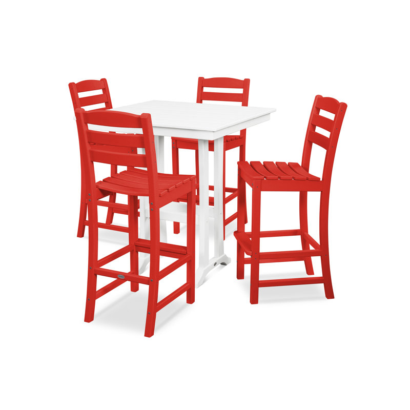 Ensemble repas pour 4 personnes avec table rectangulaire POLYWOOD La Casa Café, Rouge coucher de soleil / blanc