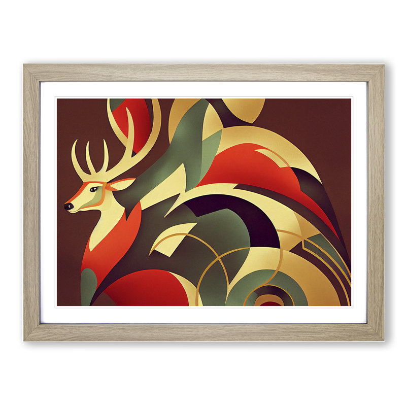 Stag Deer Deco Abstract - Framed Print