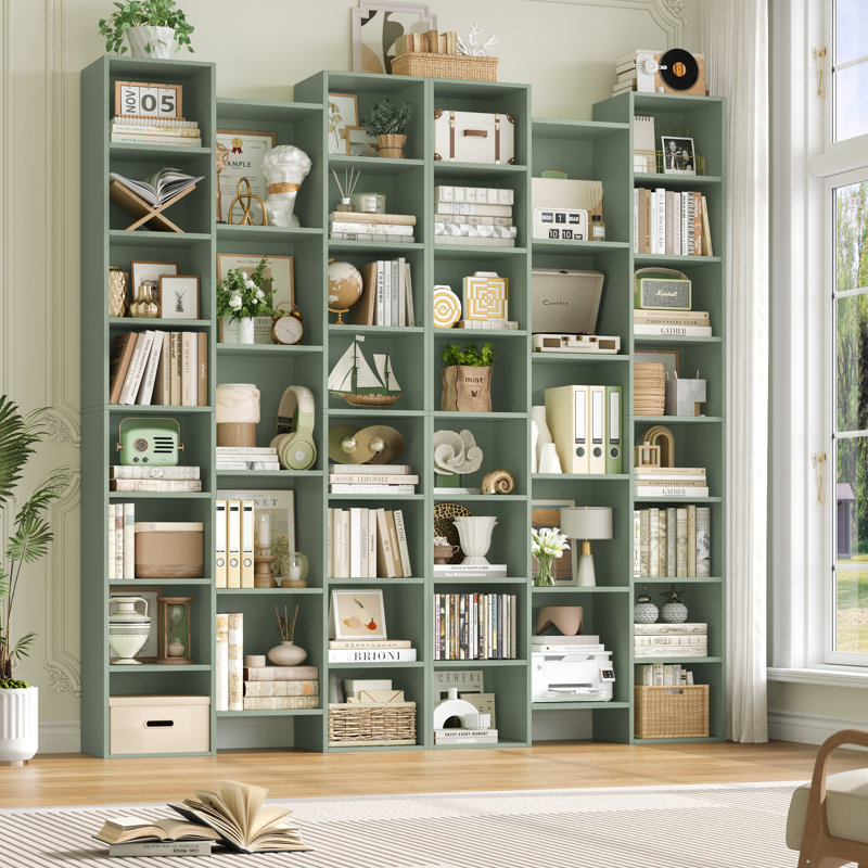 Bibliothèque Beetner H 71,3 "à 8 niveaux, tablettes multimédia (tablettes réglables), Vert
