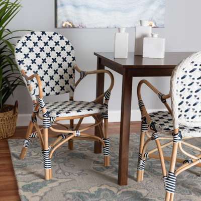 Botir Rattan Arm Chair in Blue/White/Brown