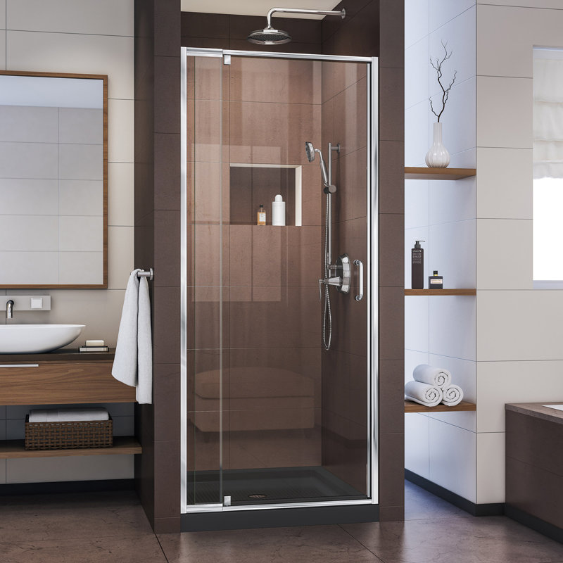 Flex 28" W x 72" H Pivot Semi-Frameless Pivot Shower Door, Chrome