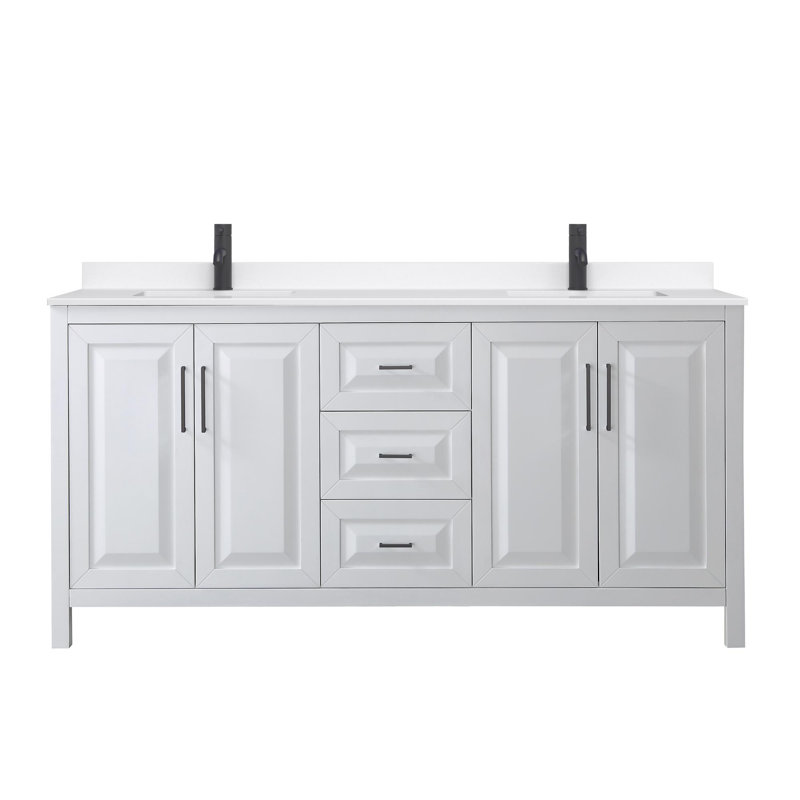Daria 72'' W Vanity, Matte Black, White, White Quartz