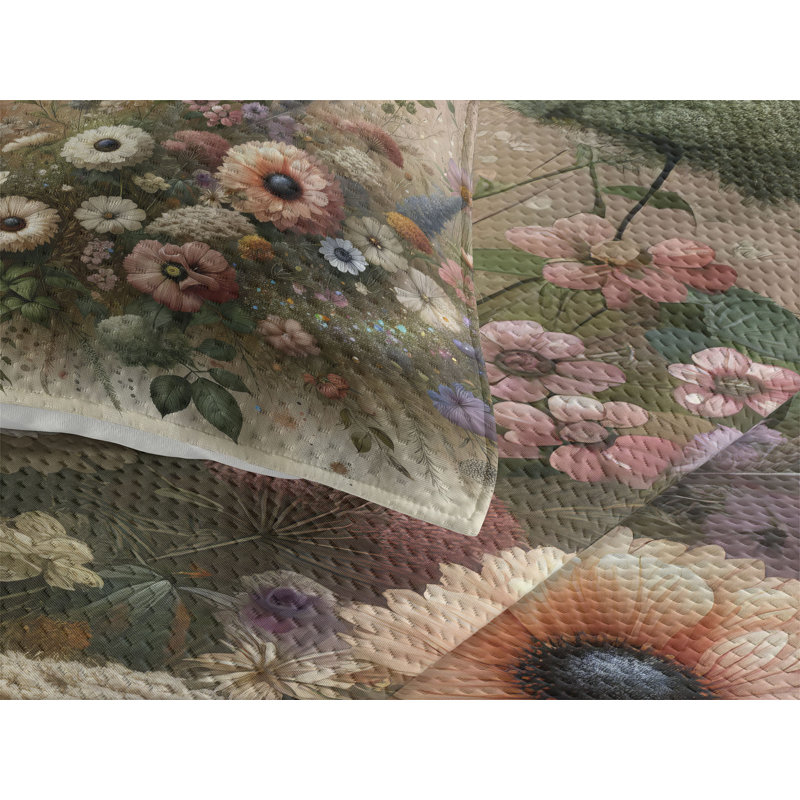 Polyester Floral Coverlet, King Coverlet + 2 Standard Shams