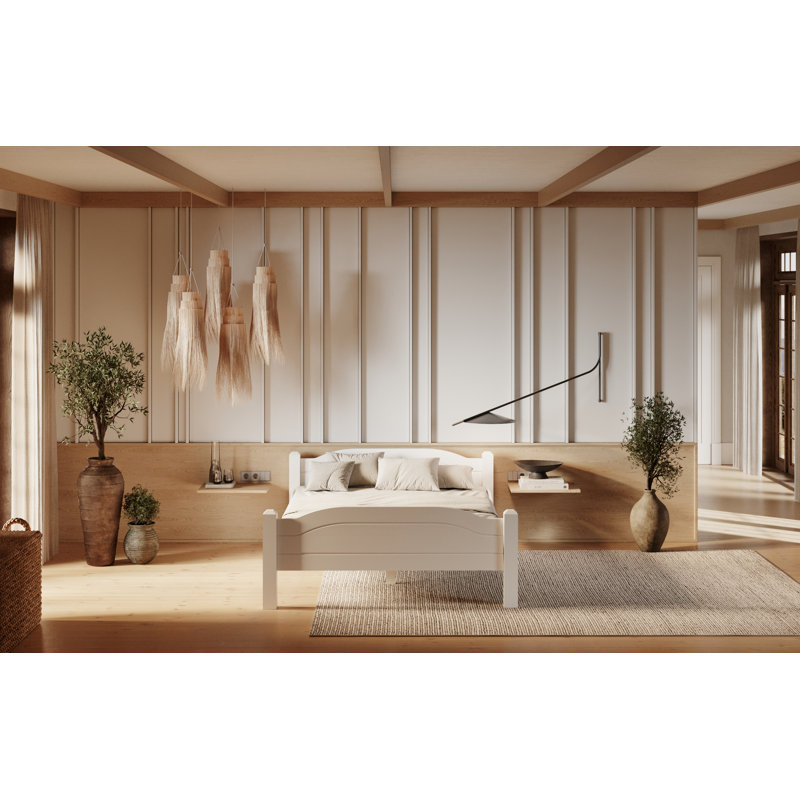 Vaill Solid Wood Bed, White, European Single (90 x 200cm)