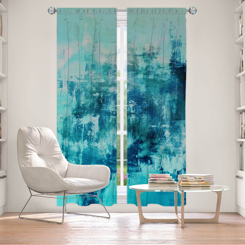 Rideau en polyester, Turquoise / gris, L 20 po x L 82 po
