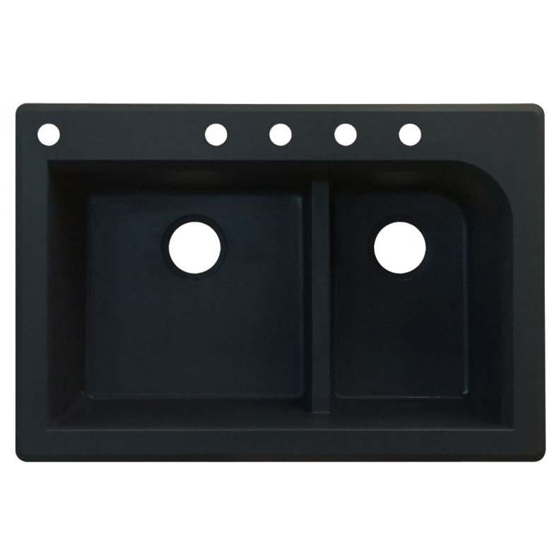 Radius 33'' L Double Bowl Granite Kitchen Sink, 5 hole, Black