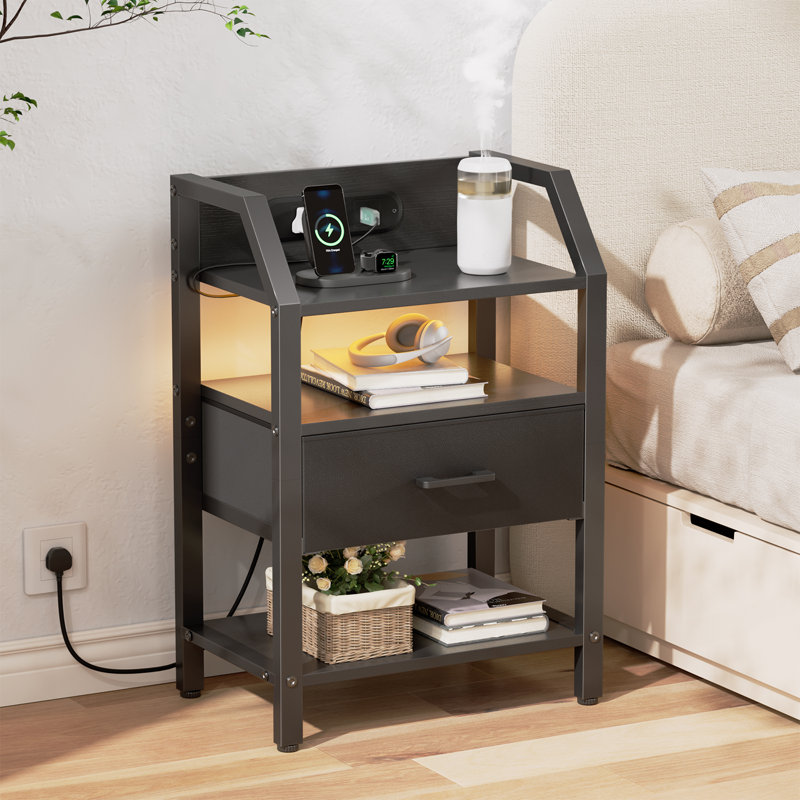 46cm W Steel Bedside Table, Black