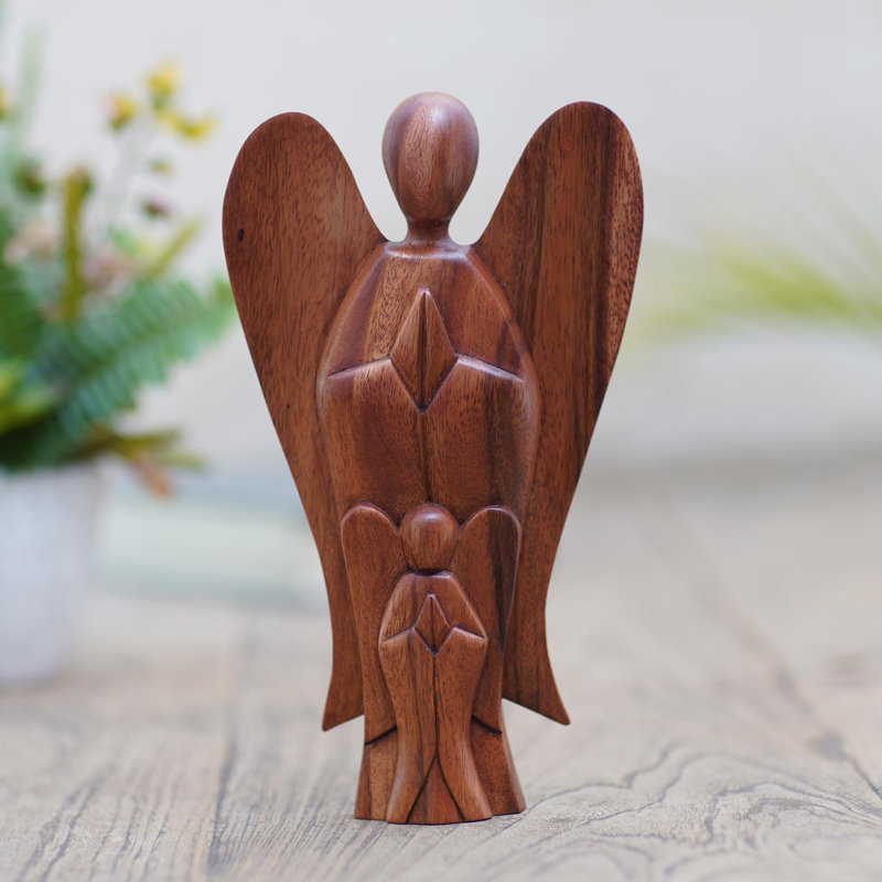 Statuette mère et enfant en bois