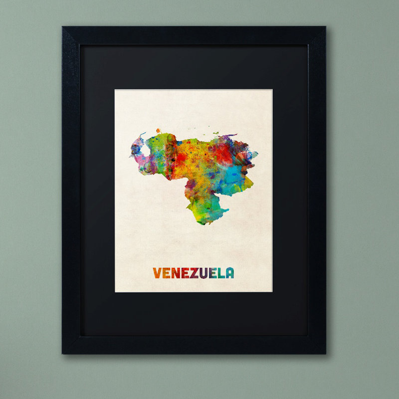 « venezuela aquarelle map », impression sur toile encadrée, H 14 po x l 11 po x P 0,5 po