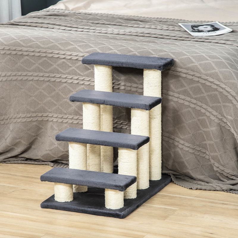 Grattoir pour chat en forme d'escalier, gris, 4 marches avec poteau pour chats d'intérieur et chiots, couleur grise, grattage de chiens à grimper