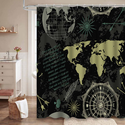 Rideau de douche imperméable à l'eau avec 12 crochets WanderLust