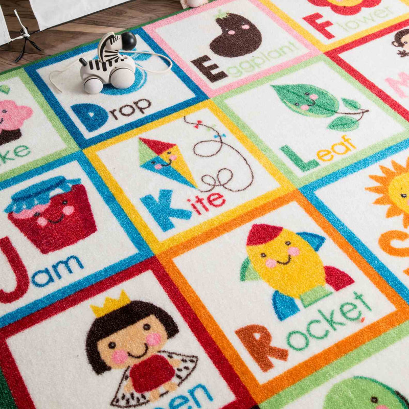 Tapis alphabet rouge/vert pour enfants Rebekah, Rectangle 6 pi 7 po x 9 pi