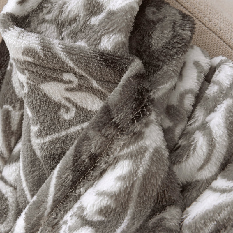Couverture en peluche imprimée, Double / Grand, gris, Médaillon