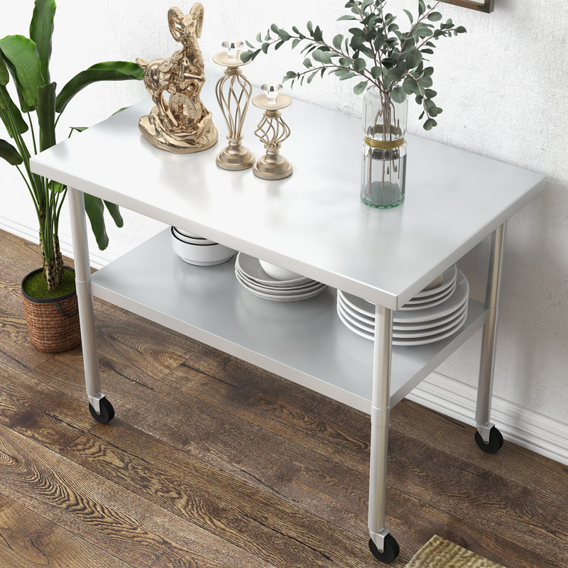 Stainless Steel Commercial Work Table, Prep Table with Undershelf for Kitchen Restaurant Hotel, 34" H x 30" L x 24" W