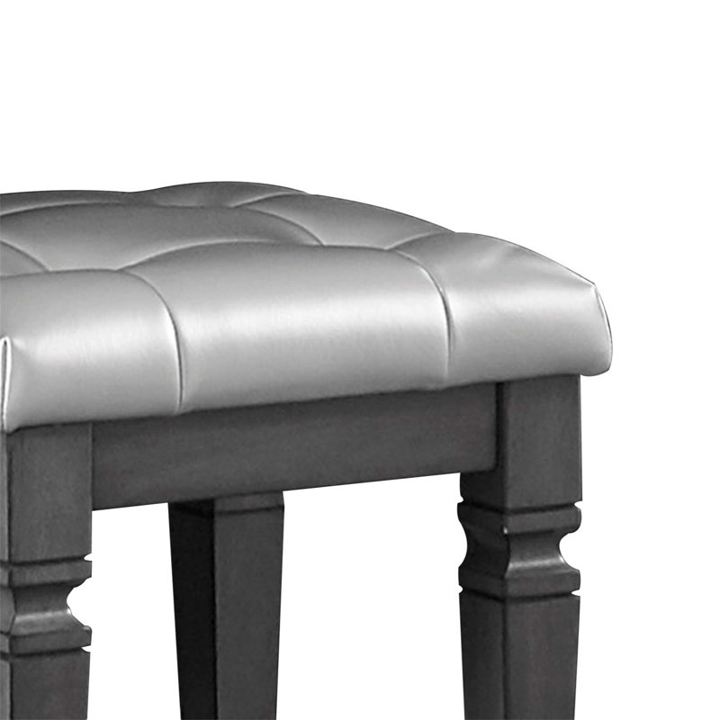 Modern Glam Bedroom Vanity Stool With Faux Leather Tufted Seat And Foam Cushion For Elegant Comfort, Gray, Black