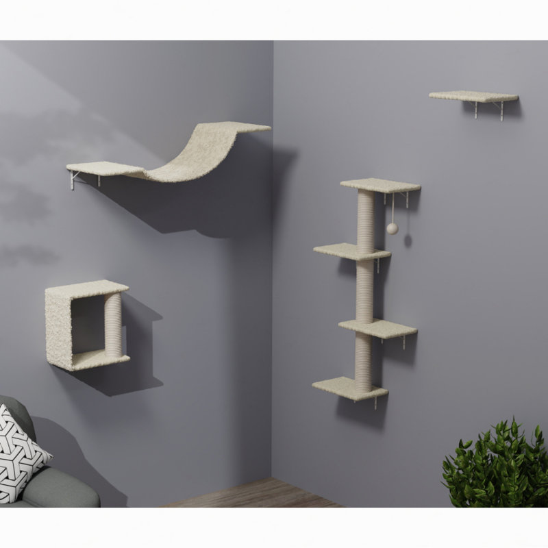 Arbre à chat mural moderne - 4 pièces, Beige