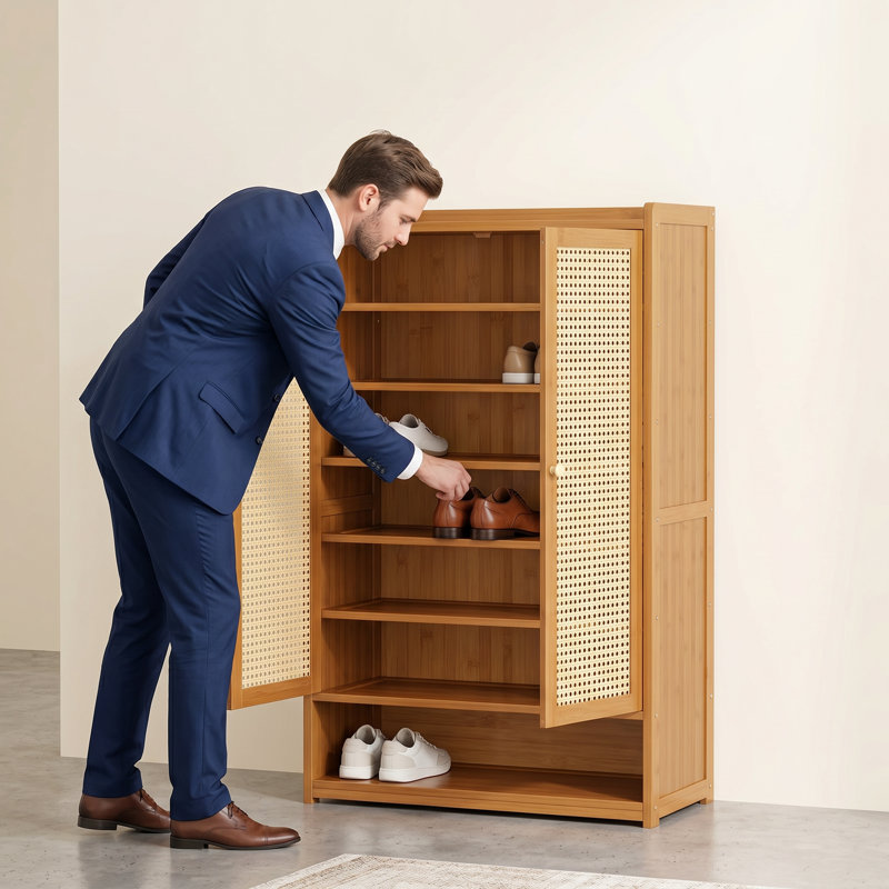 Armoire de rangement à chaussures en bambou à 7 niveaux avec tablette réglable pour 16 à 20 paires