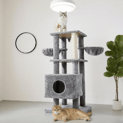 Cat Tree Condos for Large Cats with Platforms and Hammock,Multi-Level Cat Furniture with Replaceable Sisal Scratching Post