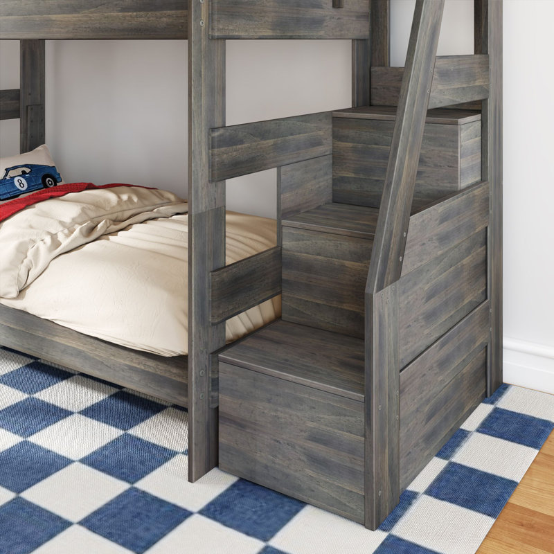 Modern Farmhouse Bunk Bed With Staircase, Driftwood, Twin Over Twin