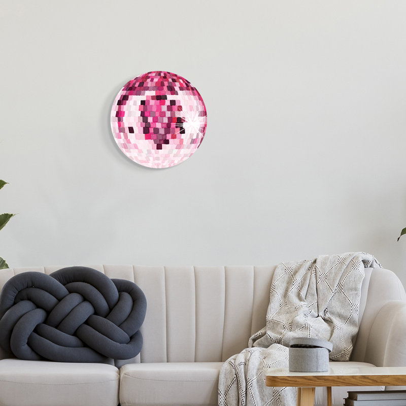 Plaque murale circulaire rose à motif de boule disco brillante de 12 po de diamètre par Hey Bre! Creative Studio