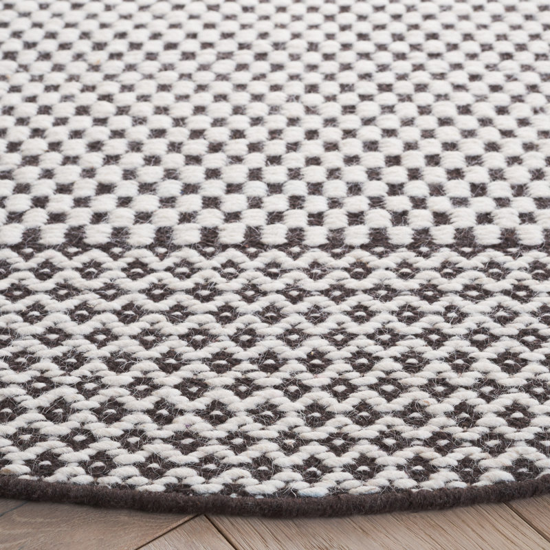 Wanetta Flat Weave Wool/Cotton Geometric Rug in Gray/Brown/Ivory, Round 6'