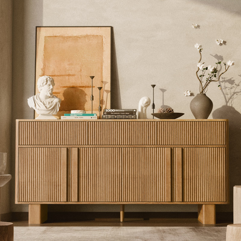 Crédence moderne avec 3 tiroirs et 4 portes, grand buffet pour salle à manger, salon ou couloir, H 31 po x l 63 po x P 16 po
